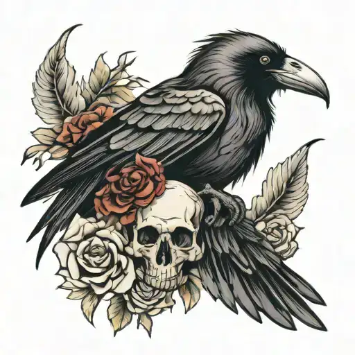 NeoTraditional "Goth Raven Skull Chest Piece Tattoo..." Tattoo Idea