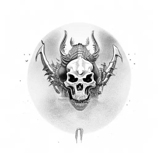 violence and death including dinosaurs skeletons and demons  tattoo design idea