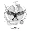 A raven perched on a crescent moon, symbolizing the harmony of night creatures and celestial bodies tattoo design idea