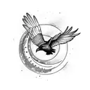 A raven perched on a crescent moon, symbolizing the harmony of night creatures and celestial bodies tattoo design idea