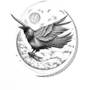 A raven perched on a crescent moon, symbolizing the harmony of night creatures and celestial bodies tattoo design idea