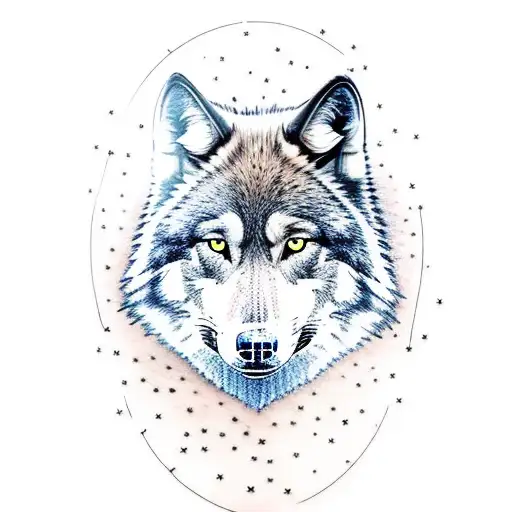 black Wolf with stars tattoo design idea