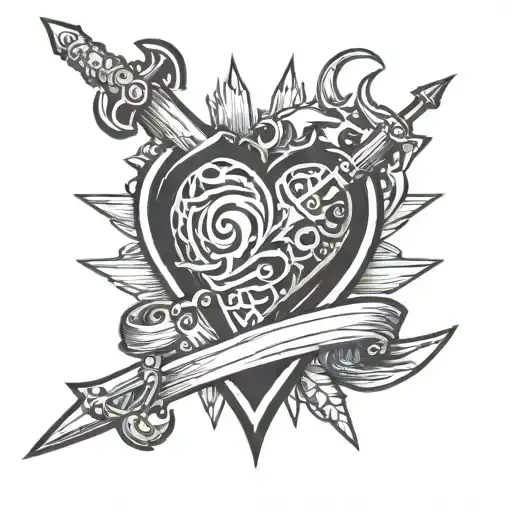 heart with rapier and dagger piercing tattoo design idea
