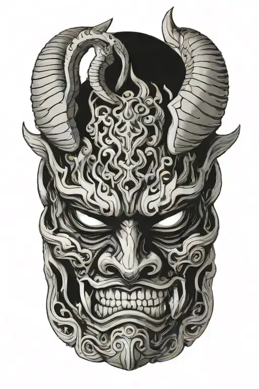 side profile view oni mask tattoo design idea