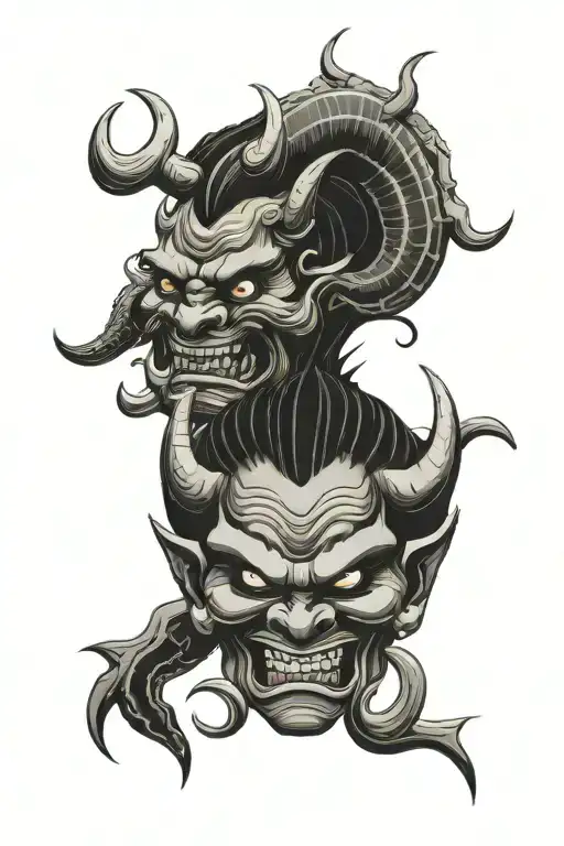 Japanese Oni Mask with Enso circle tattoo design idea