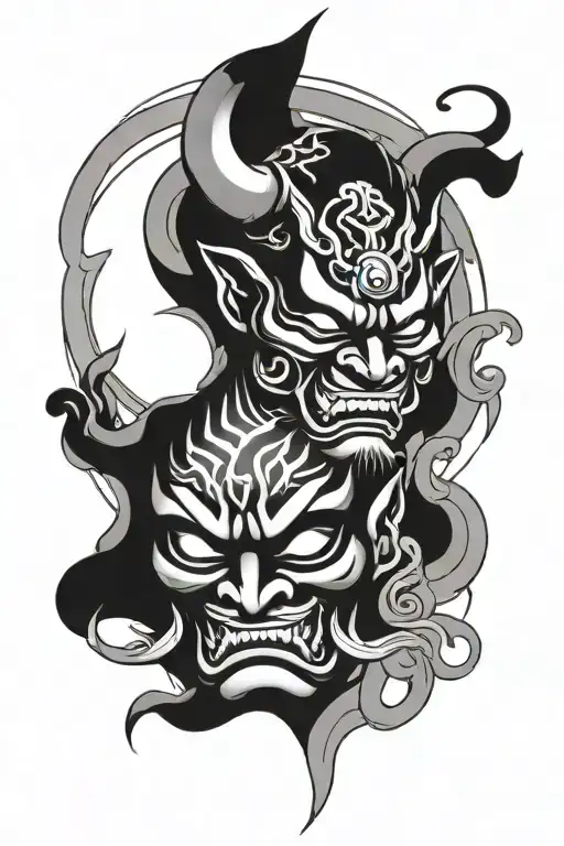 Oni Mask, Enso circle tattoo design idea