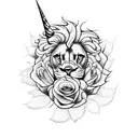 clock lion unicorn roses tattoo design idea