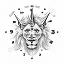 clock lion unicorn roses tattoo design idea
