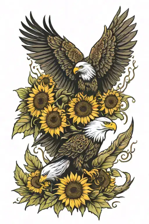 A tattoo design combining the imagery of David Patrick Seymour and Bald Eagles, Sunflowers, and Calvin and Hobbes tattoo design idea