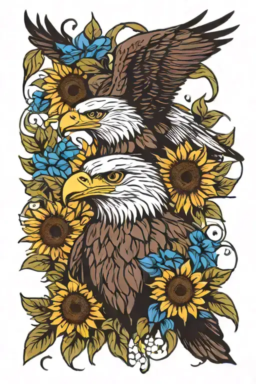 Bald Eagle, Blue Bird, Sunflowers   tattoo design idea