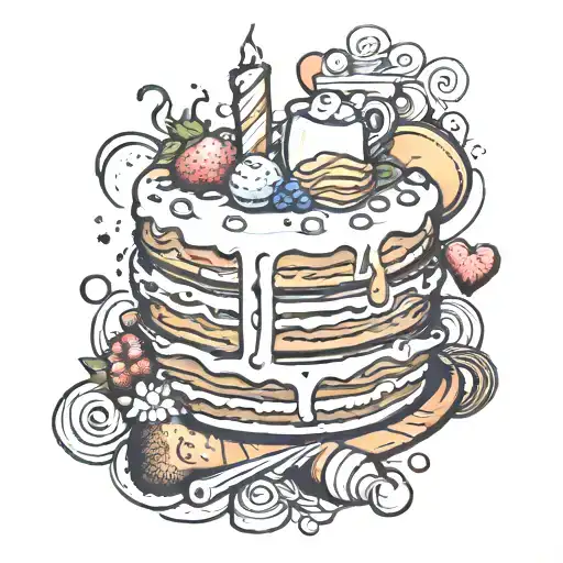 A tattoo design combining the imagery of David Patrick Seymour with elements of cake and cookie cake tattoo design idea
