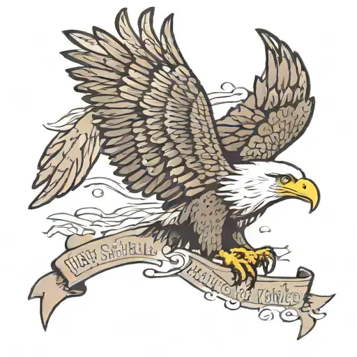 Bald Eagle with text reading "They shall mount up with wings as eagles" tattoo design idea