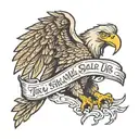 Bald Eagle with text reading "They shall mount up with wings as eagles" tattoo design idea