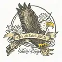 Bald Eagle with text reading "They shall mount up with wings as eagles" tattoo design idea