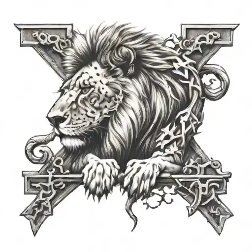 lion with crosses horizontally a scar tattoo design idea