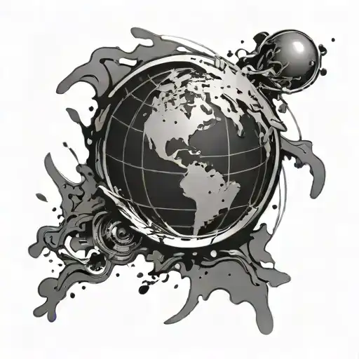spinning globe with paint splatter   tattoo design idea