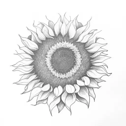 A minimalist line drawing of a sunflower, Alex's favorite flower, with a hidden message only you two understand, in black-grey style tattoo design idea