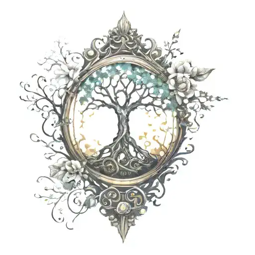 tree of life bursting out of an hourglass tattoo tattoo design idea
