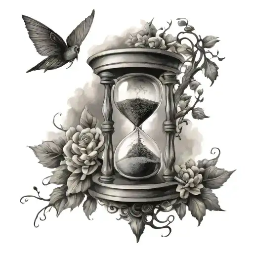 an hourglass with a tree of life bursting out  tattoo design idea