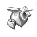 heart and plane tattoo design idea