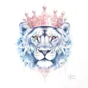 A full colour female lioness queen with fiery eyes and a crown made of thorns tattoo design idea