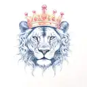 A full colour female lioness queen with fiery eyes and a crown made of thorns tattoo design idea