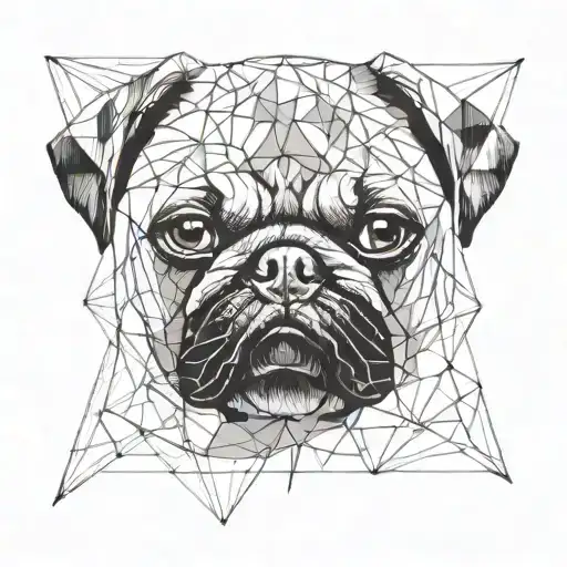 pug dog sitting tattoo design idea