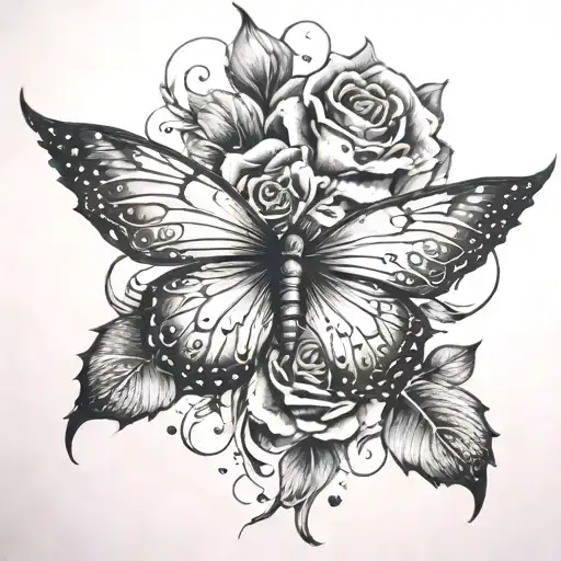 phoenix, rose, butterfly, constant change tattoo design idea