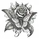 phoenix, rose, butterfly, constant change tattoo design idea