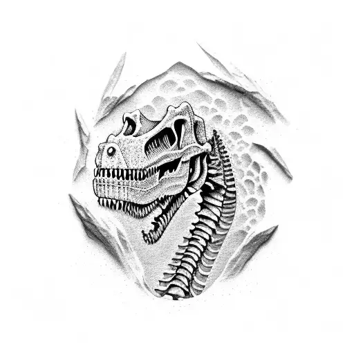 Fossilized dinosaur skeleton emerging from the ground tattoo design idea
