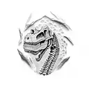 Fossilized dinosaur skeleton emerging from the ground tattoo design idea
