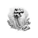 Fossilized dinosaur skeleton emerging from the ground tattoo design idea