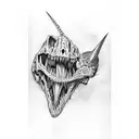 Fossilized dinosaur skeleton emerging from the ground tattoo design idea