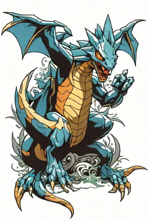 pokemon sleeve containing charizard, mewtwo, secptile, lucario, zekrom, and rayquaza tattoo design idea