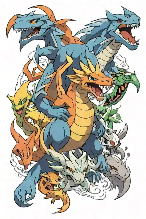 pokemon sleeve containing charizard, mewtwo, secptile, lucario, zekrom, and rayquaza tattoo design idea