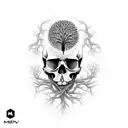skull with roots and tree of life snake and electric circuites  tattoo design idea