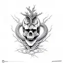 skull with roots and tree of life snake and electric circuites  tattoo design idea