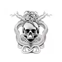 skull with roots and tree of life snake and electric circuites  tattoo design idea
