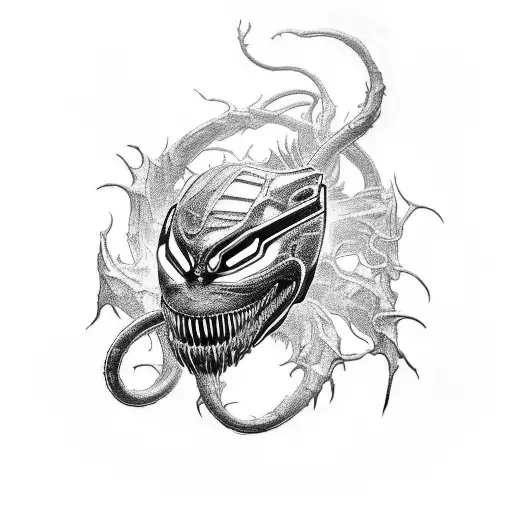 A cyberpunk-inspired Venom tattoo merging technology and symbiote elements tattoo design idea