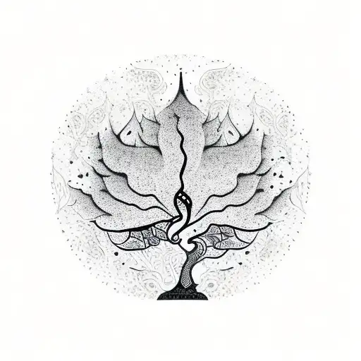Bodhi tree with leaves inspired by Thai architecture tattoo design idea
