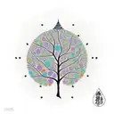 Bodhi tree with leaves inspired by Thai architecture tattoo design idea