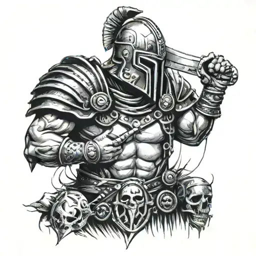 a gladiator with memento mori tattoo design idea