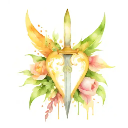 dagger wwith heart tattoo design idea