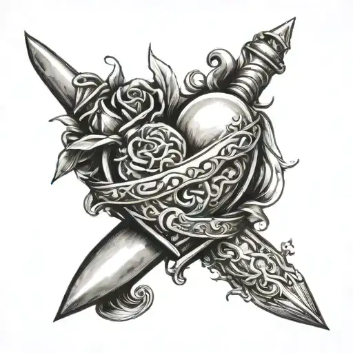 dagger wwith heart and cemi colon  tattoo design idea