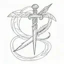 dagger with  cemi colon  tattoo design idea