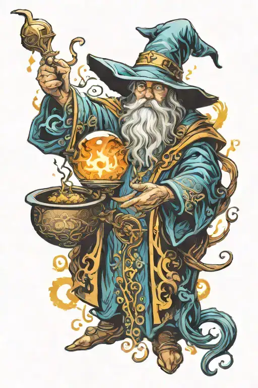 wizard casting a spell tattoo design idea