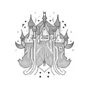 color castle tattoo design idea