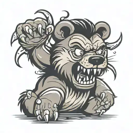 cartoon bear with Narling teeth claws tattoo design idea