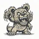 cartoon bear with Narling teeth claws tattoo design idea