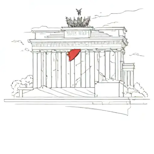 Design a sketch style tattoo of the Albanian flag flying over the Brandenburg Gate tattoo design idea
